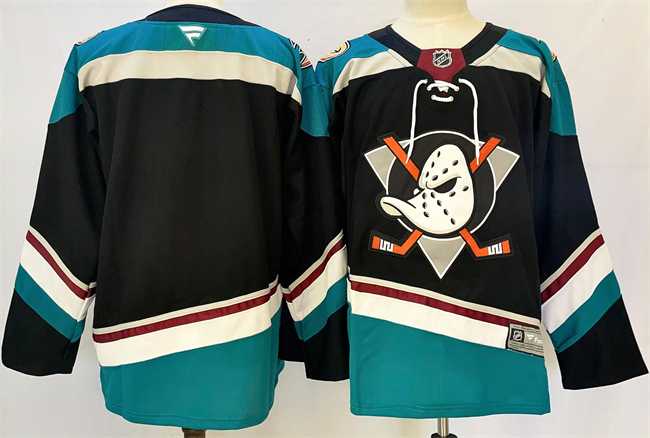 Men%27s Anaheim Ducks Blank Black Teal 2024-25 Stitched Jersey
